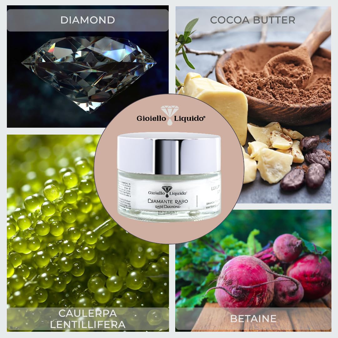 GIOIELLO LIQUIDO Crema Viso Notte Filler, Azione Antirughe Rivolumizzante con Polvere di Diamante, Caulerpa Lentillifera, Betaina e burro di cacao