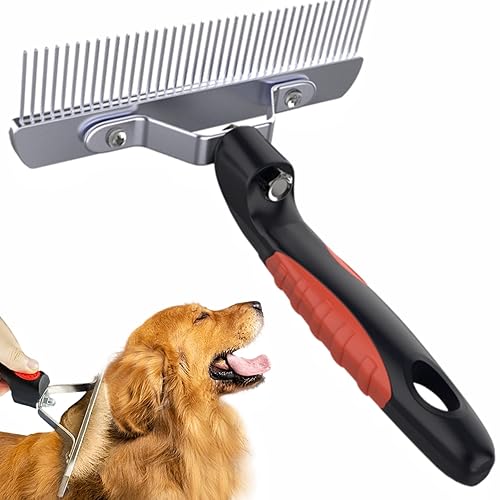Rastrillo de pelo largo para perros, rastrillo de dientes largos con mango antideslizante, cepillos de desprendimiento de perros para aseo de pelo