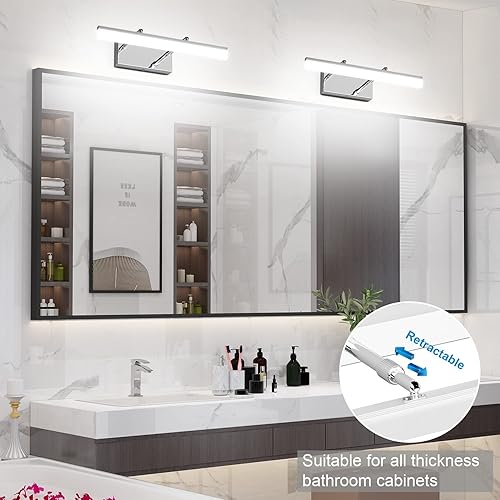 Miniatura 6 de Aipsun Lámparas de baño de 48 pulgadas ajustable de latón moderno LED para tocador de baño, accesorios de 5500 K