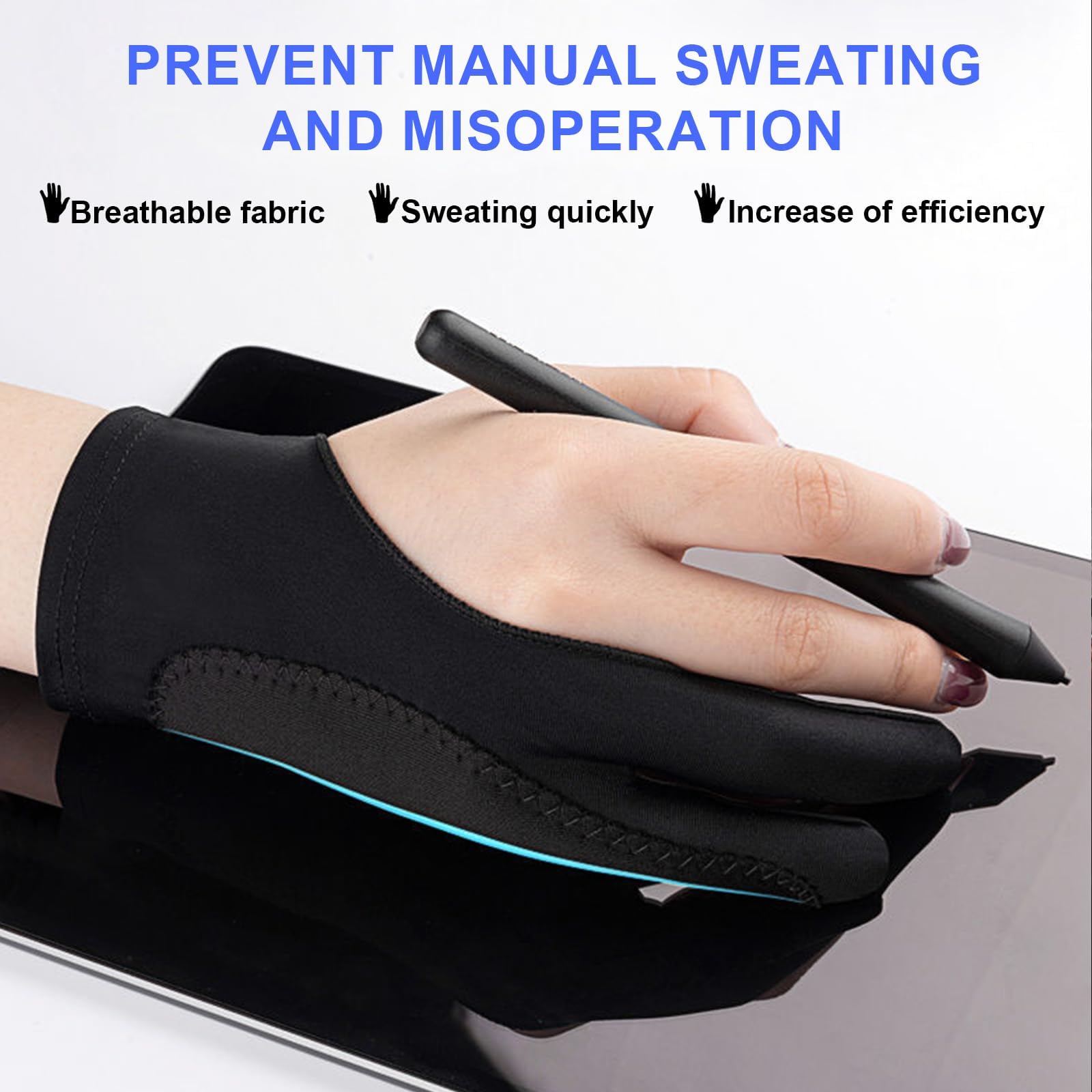 4 Pack Artist Glove for Graphics Drawing Tablet 3-Layer Palm Anti-fouling Digital Art Glove for Graphic Tablet Two Finger Gloves for Graphics Drawing Pad and Art Creation for Right or Left Hand - Image 3