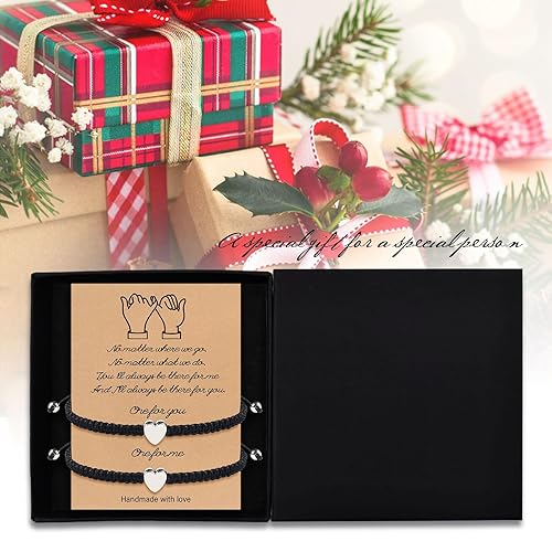 Miniatura 6 de 2Pcs Black Heart Bracelets, Handmade Woven Thread String Stainless Steel Love Protection Bracelet Adjustable Rope Braided Jewelry for Mothers &