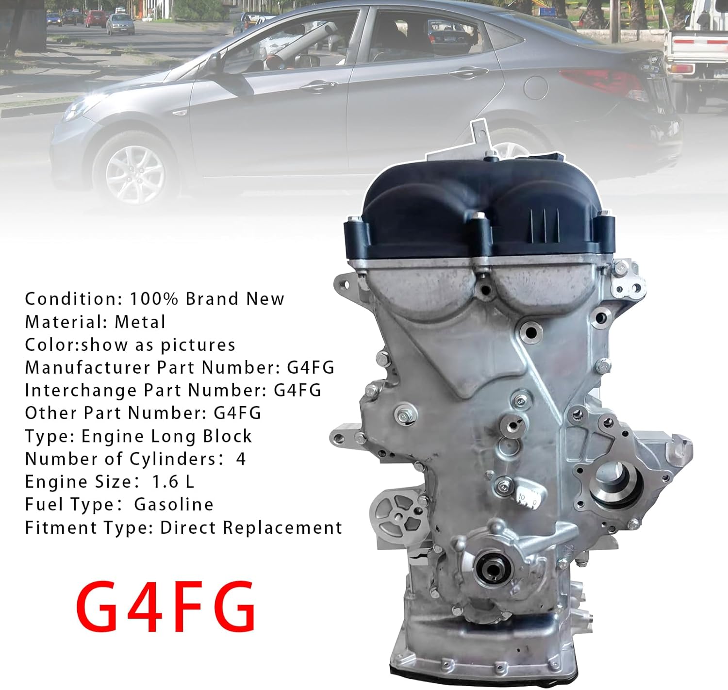 Bruce & Shark New G4FG 1.6L Engine Motor Assembly for Hyundai Accent for Kia Soul Base LX Hatchback 4-Door & Rio 2012-2017, Fit for Veloster Models