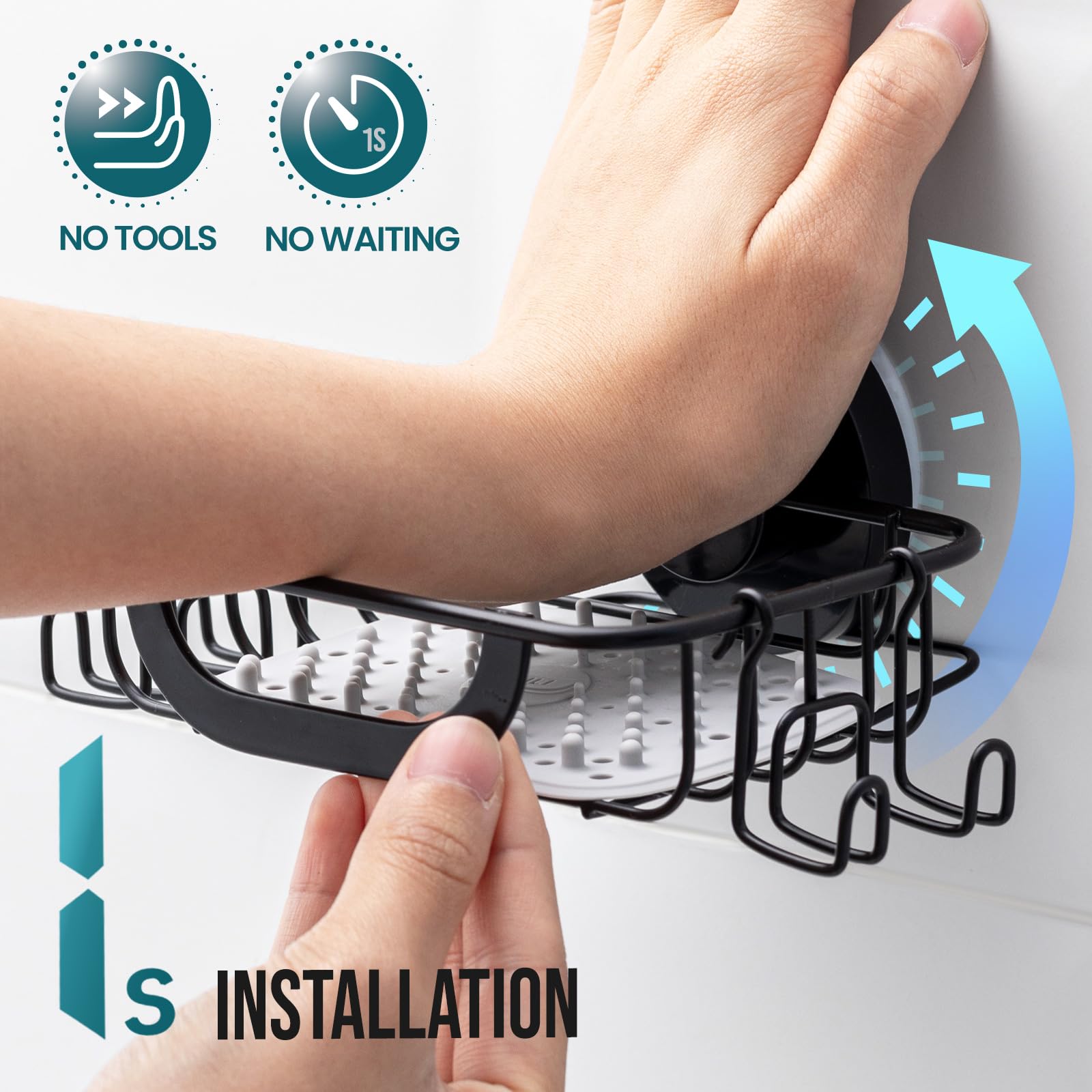 TAILI Suction Soap Dish for Shower with Hooks & Silicone Pad - Image 2
