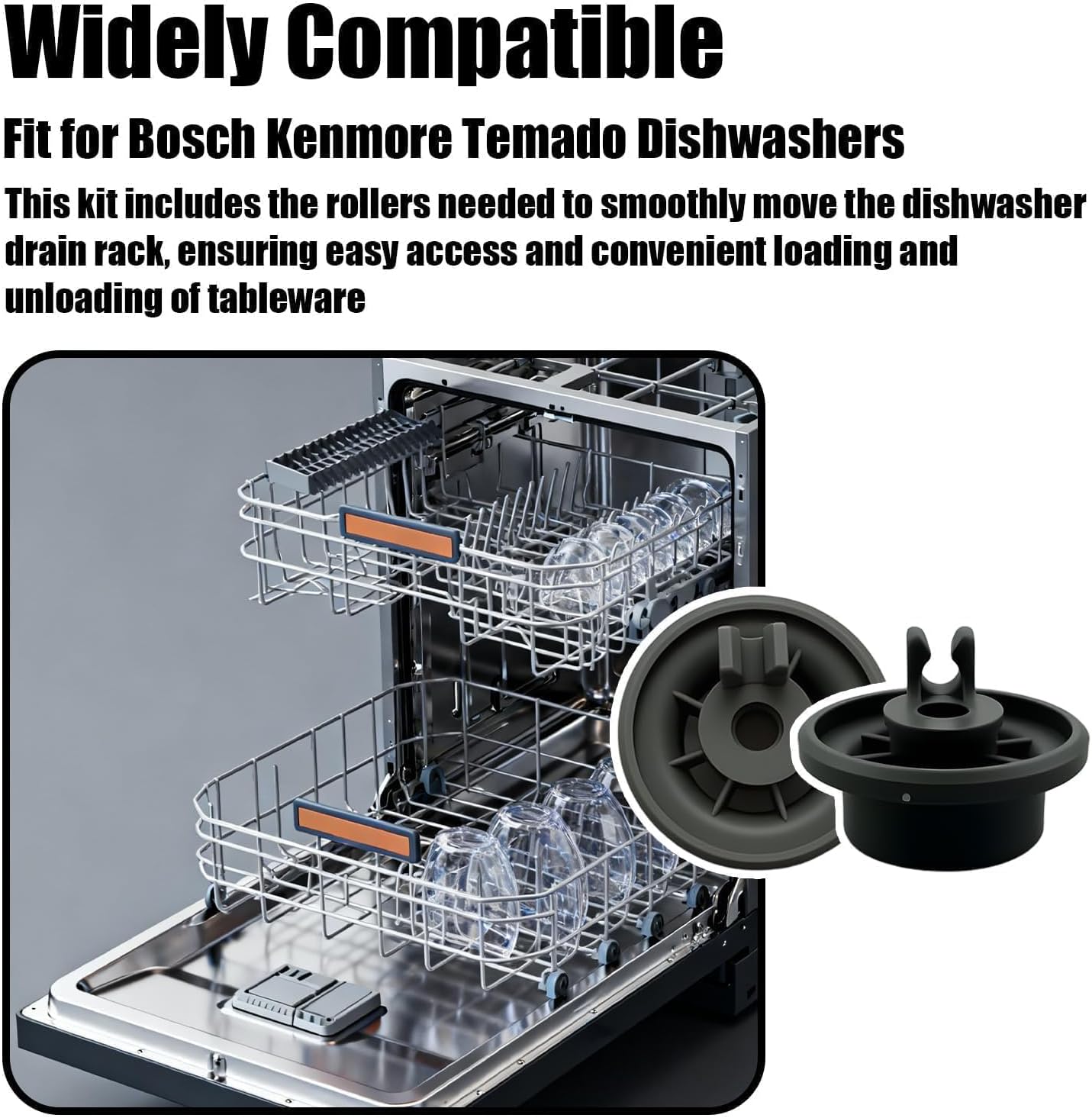 12004485 10-Pack Dishwasher Rack Wheel Kit, Fit for Bosch and Kenmore Dishwashers, Dishwasher Lower Rack Wheels, Replacement Ap4512761 1998570 617087 Ah3478333 Ea3478333 Ps3478333 00617087 Ps8728047
