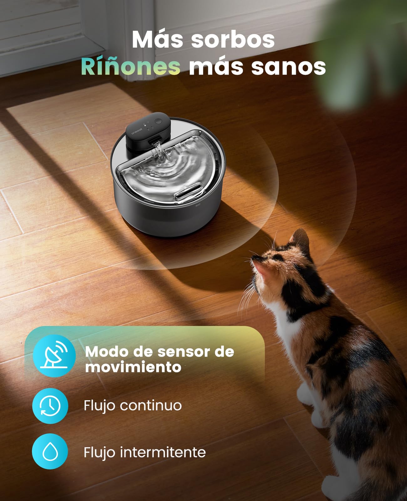 oneisall Fuente para Gatos sin Cables, Fuente de 3,2L con Sensor | 20dB ultrasilenciosa, batería recargable de 4000mAh, recipiente de acero inoxidable, limpieza sin esfuerzo, sin BPA