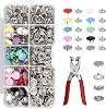 Snap Button Fastener Kit with Pliers, 100 Sets Metal Poppers Fasteners Press Studs No Sewing Required, 10 Colors Prong Ring Snaps for DIY Crafts, Clothing, Baby Bibs, Bags Repair