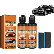 Auto Plastic Black Lotion, Plastic Restorer for Cars Trim & Interior Plastic Revitalizer with Applicator Pad Restores Shine & Color to Faded Plastic, Rubber & Vinyl Surfaces 100ML*2