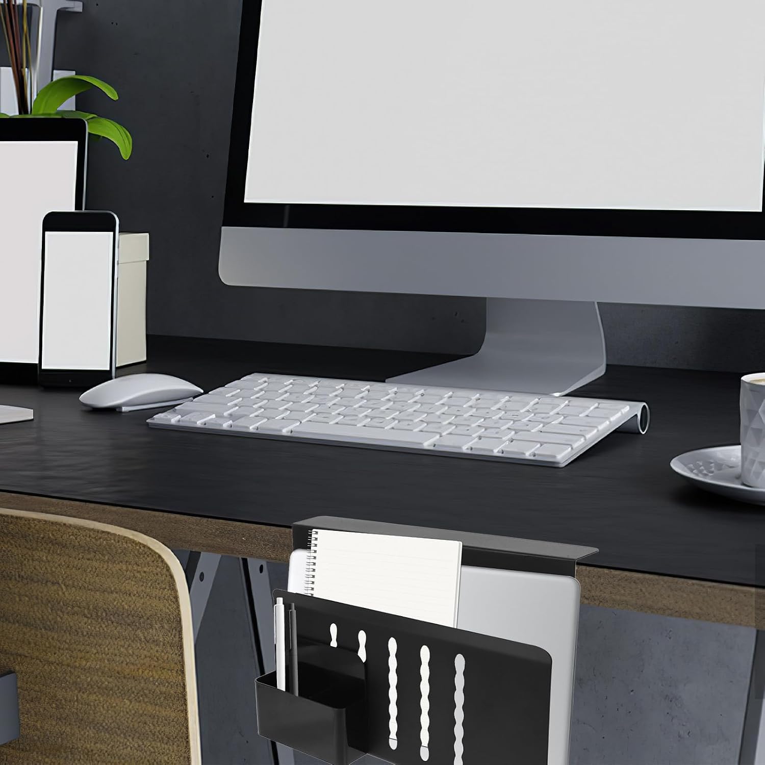 Desk Laptop Holder Clamp for Desk with Ventilation Holes and Scratch-Resistant Surface Carbon Steel Laptop Mount Basket for Tablet Storage on Tv Cabinet or Living Room Table