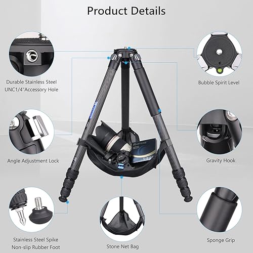 Miniatura 7 de Trípode de cámara de carbono de diseño compacto con bolsa de piedra de 1.280 in Max Leg Tube estable ligero soporte de viaje de fibra de carbono