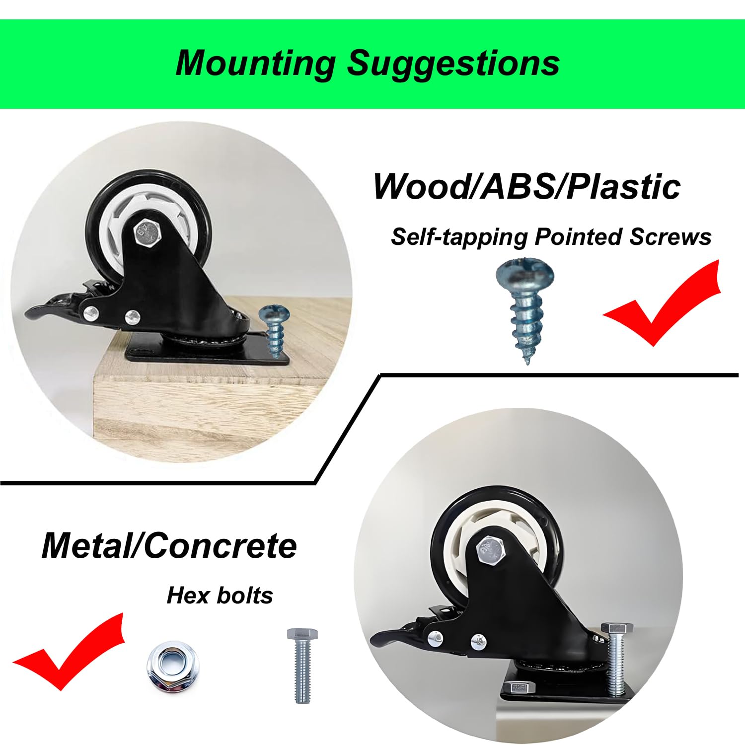 4" Heavy Duty Casters 4 Set 1320Lbs Capacity Locking Industrial Casters with 360°Swivel PU Wheels Double Brake Noise-Free for Workbenches Medical Carts Restaurant Equipment