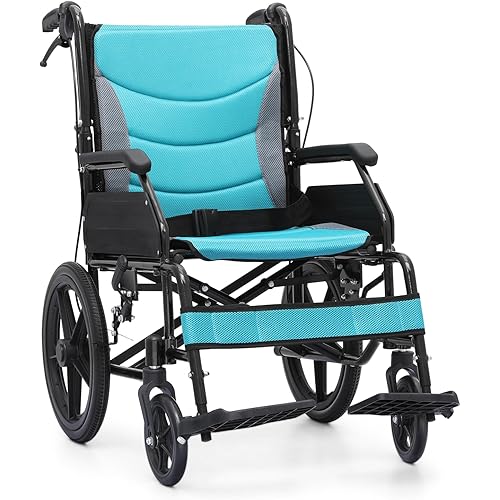 Wheel Chair for Adults with Swing-Away Footrest and Loop-Lock Handbrakes 17.5 inch Seat Wheel Chair 15" Rear Wheel Lightweight Transport Chair for Travel Compact Storage, 250 lbs