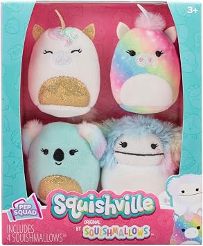 Squishville by Original Squishmallows Pep Squad Plush - Four 2-Inch Squishmallows Plush Including Prim, Harley, Mellie, and Zaylee - Toys for Kids