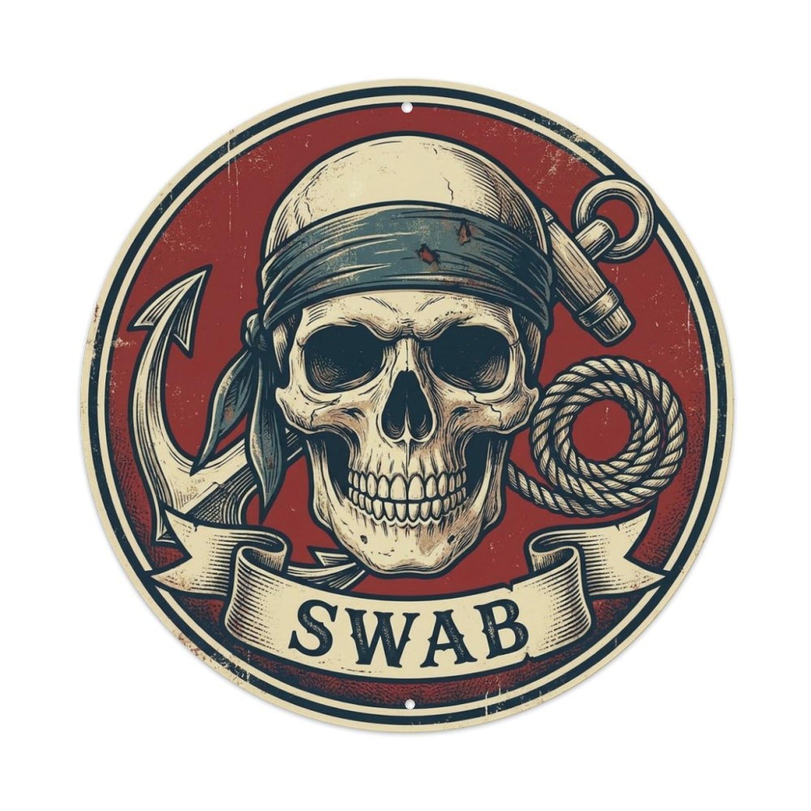Swab Skull Bandana Anchor Buccaneer Mark Metal Tin Sign