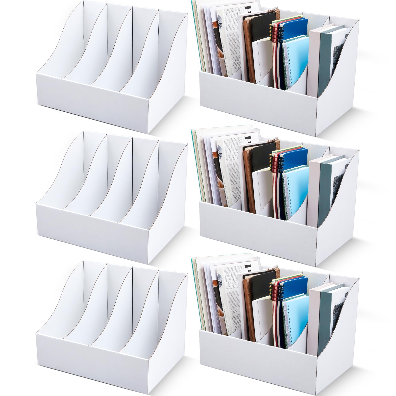 Porte-revues vertical carton lot de 6 organiseurs à 4 compartiments blancs