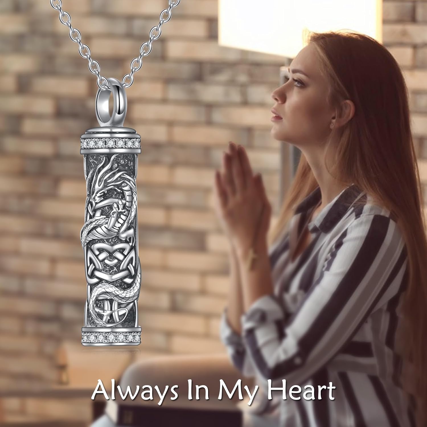 JKR S925 Sterling Silver Urn Keepsake Necklace for Ashes Bar Celtic Dragon/Snake/Wolf/Raven/Phoenix Cremation Jewelry Memorial Gift for Loss of Loved One