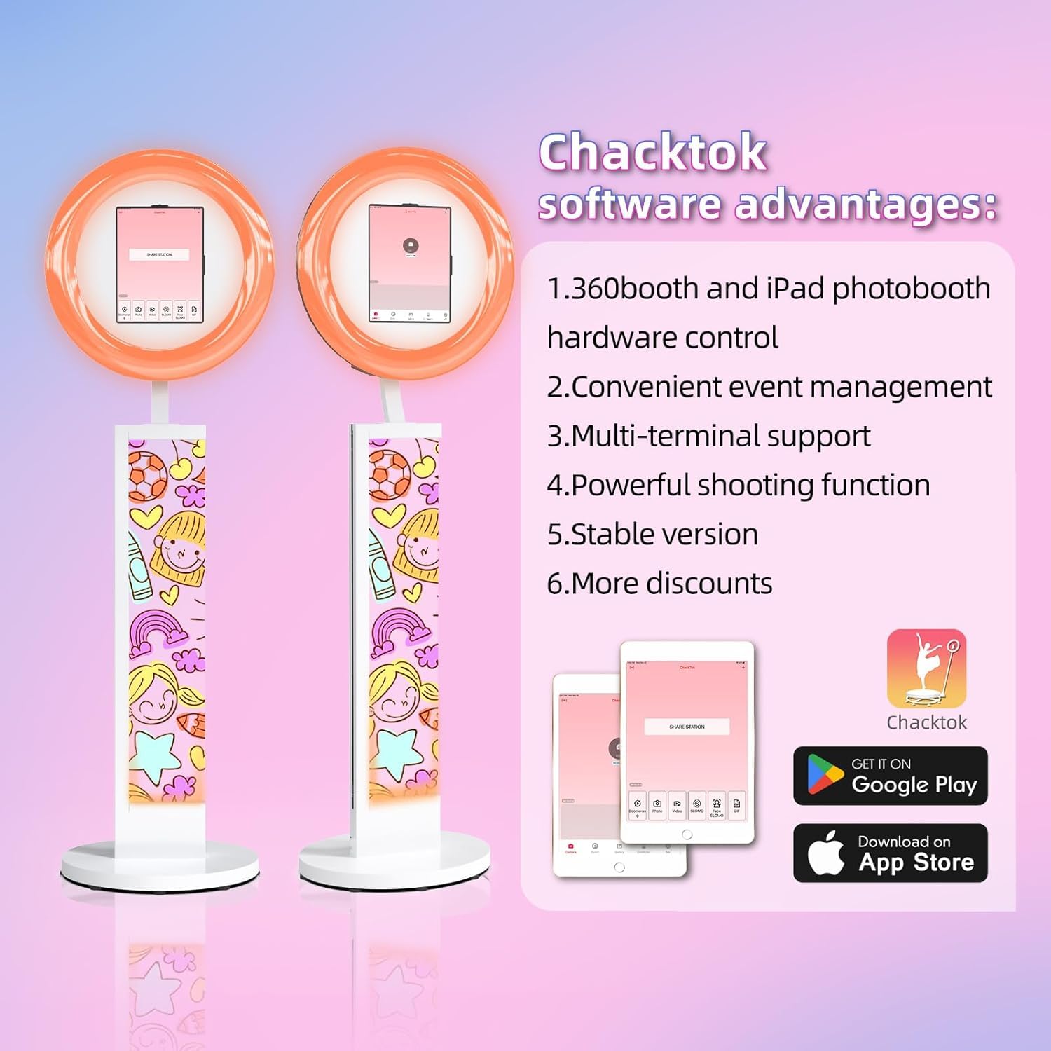 HARZHI Photo Booth per iPad in Acrilico, Cabina DIY Fotografica per Selfie Dipinta a Mano per Feste/Matrimoni/YouTube/Tiktok, Telecomando e controllo software, APP ChackTok VIP e Flight Case, Bianco