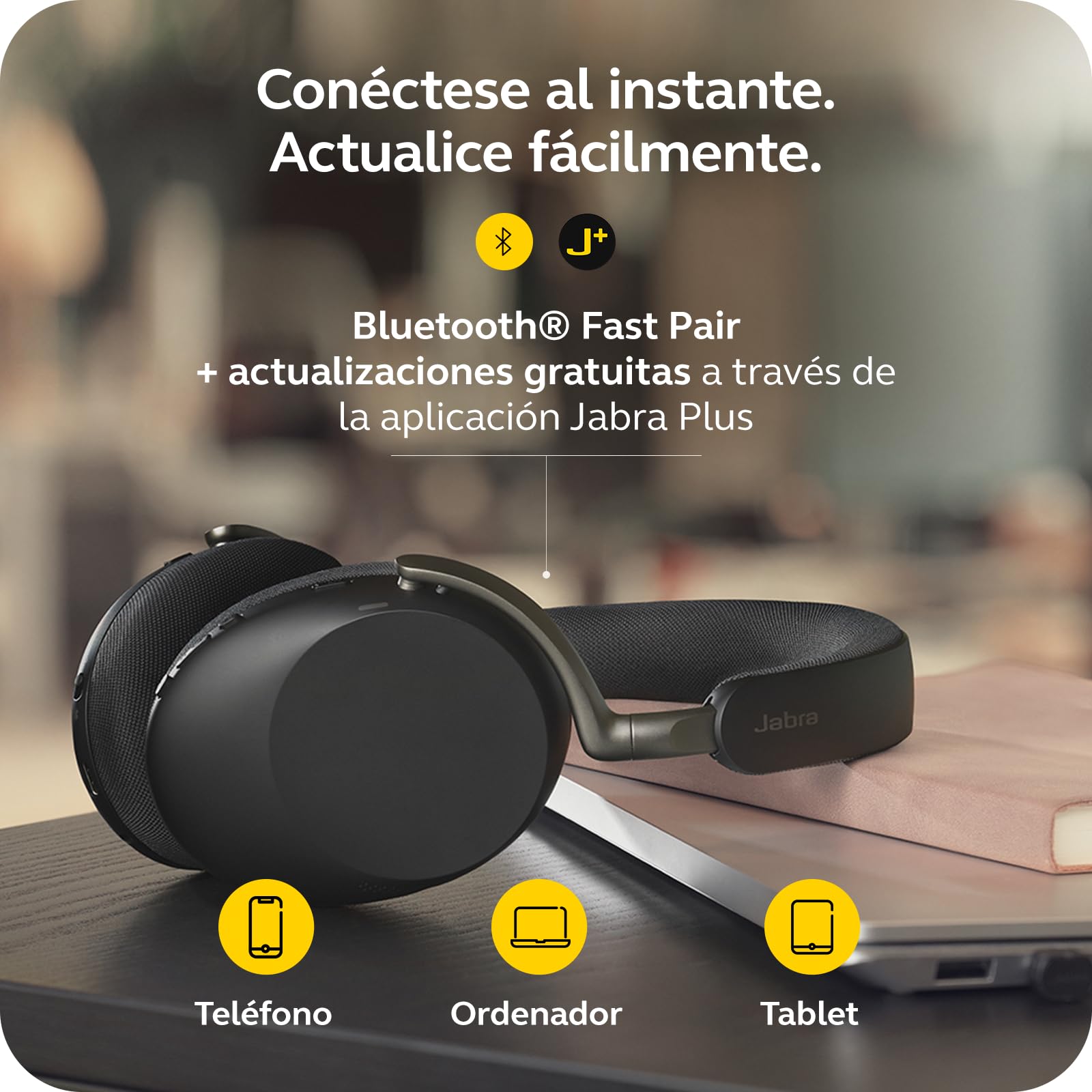 Jabra Evolve3 85 Auriculares Bluetooth Inalámbricos con Micrófono, Negro | Para el Trabajo, Adaptador USB-A, Llamadas IA, Cancelación Ruido Activa Adaptativa, 25h Batería, para Apps de Reunión