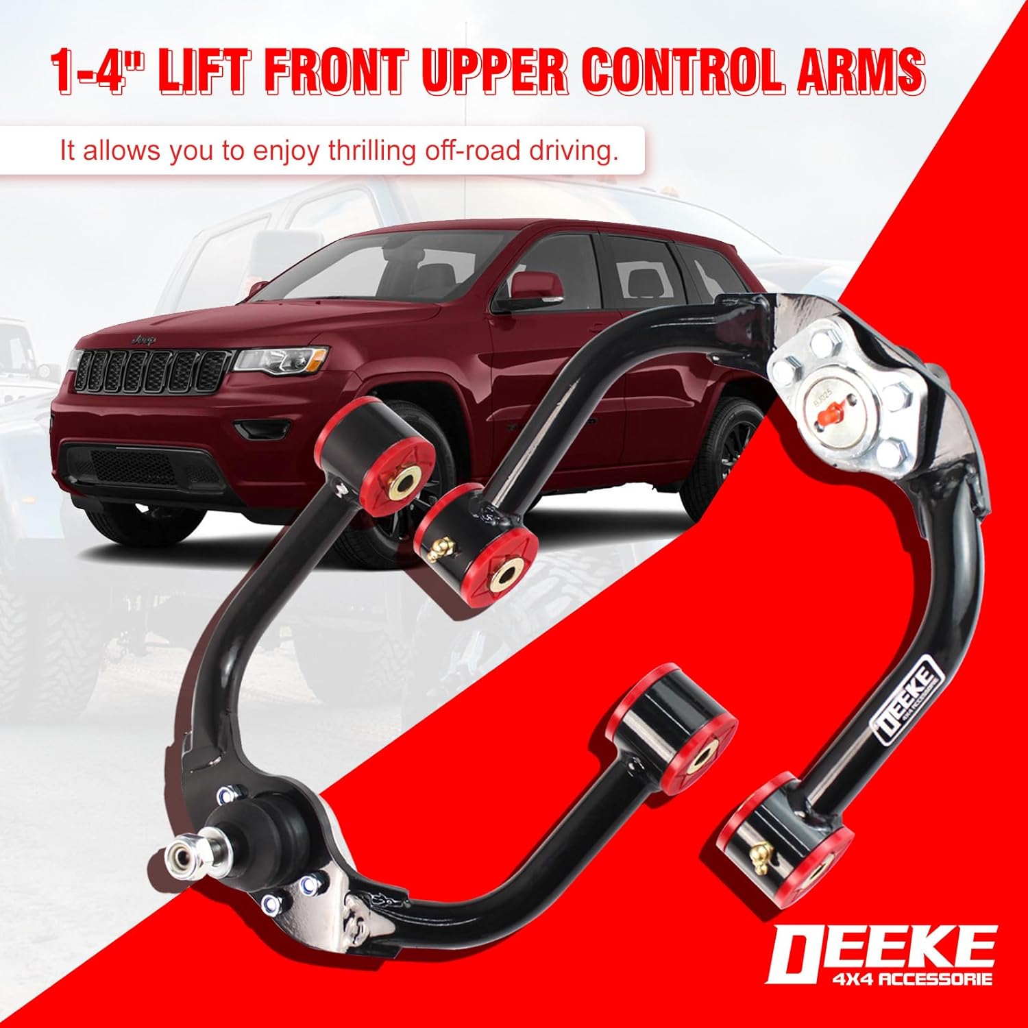 1-4" Lift Front Upper Control Arms Compatible with for Lifted Grand Cherokee (WK) & Jeep Commander (XK) 2005-2010, 1-4" Lift Adjustable Front Control Arms Tubular Steel w/Ball Joints（Black）
