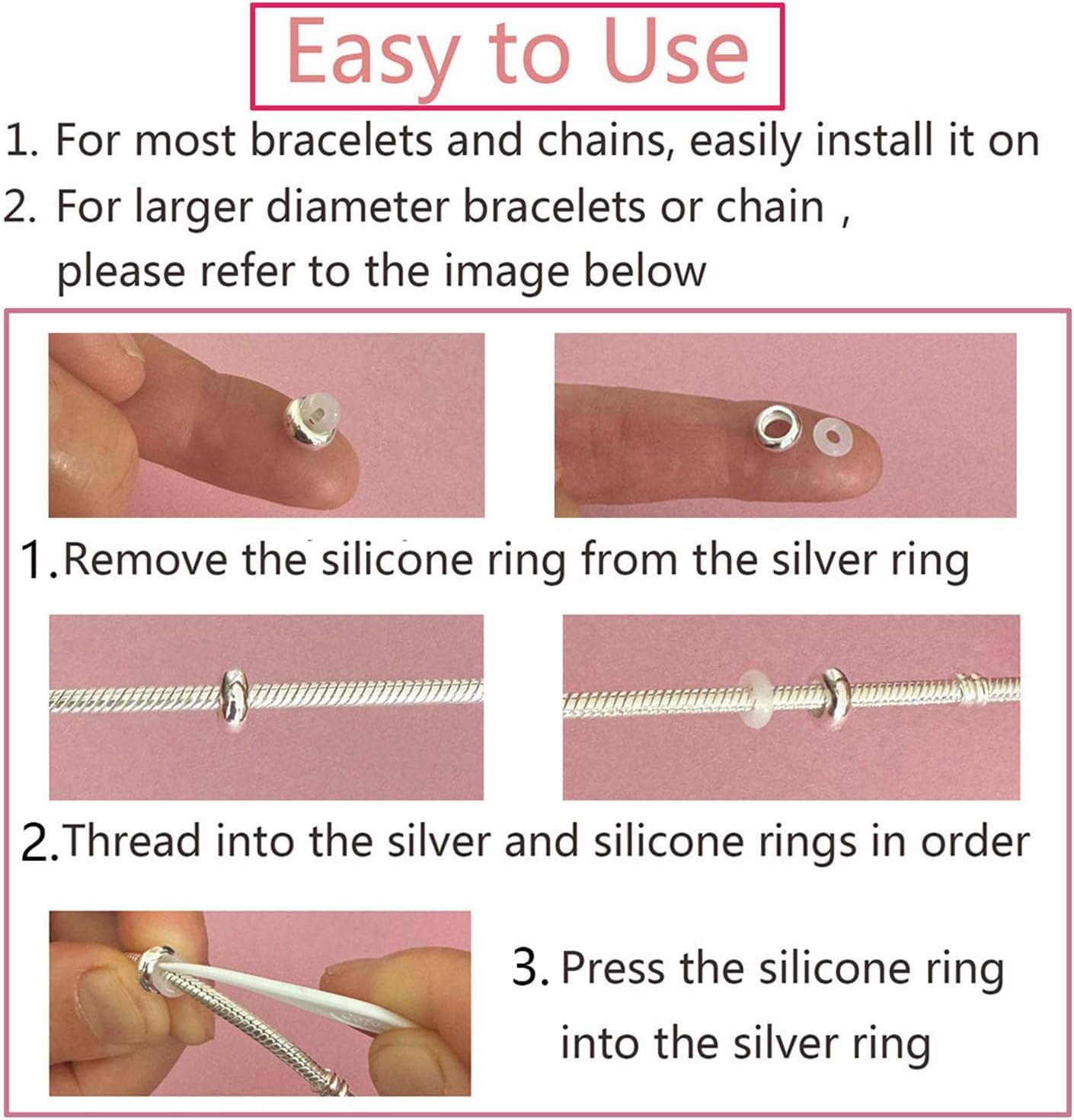 Clip Stopper Charms Sterling Silver Rondelle Spacer Bead Charm Stopper Charm for Pandora Charm Bracelets - Image 3