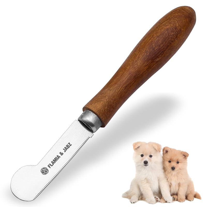 Faca de stripping Extra-Fine para Cães, com Lâmina de Aço Inoxidável e Cabo de Madeira FLAMIA & JABZ SK-04