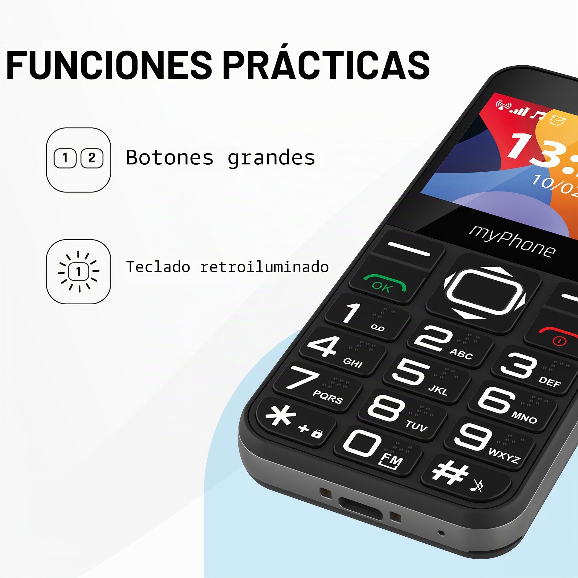 myPhone Halo 3 teléfono móvil para Mayores, Teclas Grandes, Pantalla Clara, botón SOS, Color Negro