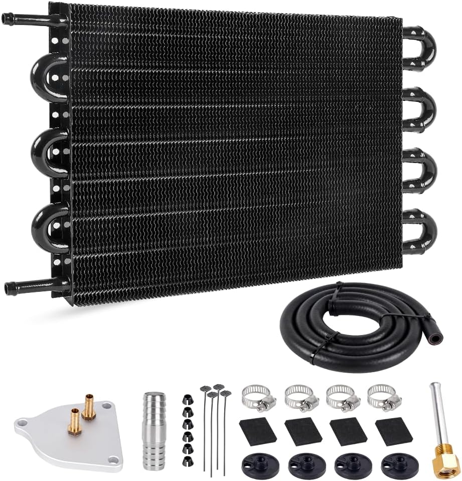 BARTOO Universal 5/16" Transmission Oil Cooler Kit, Aluminium alloy 8 Pass Tube and Fin Oil Cooler Kit (Black)