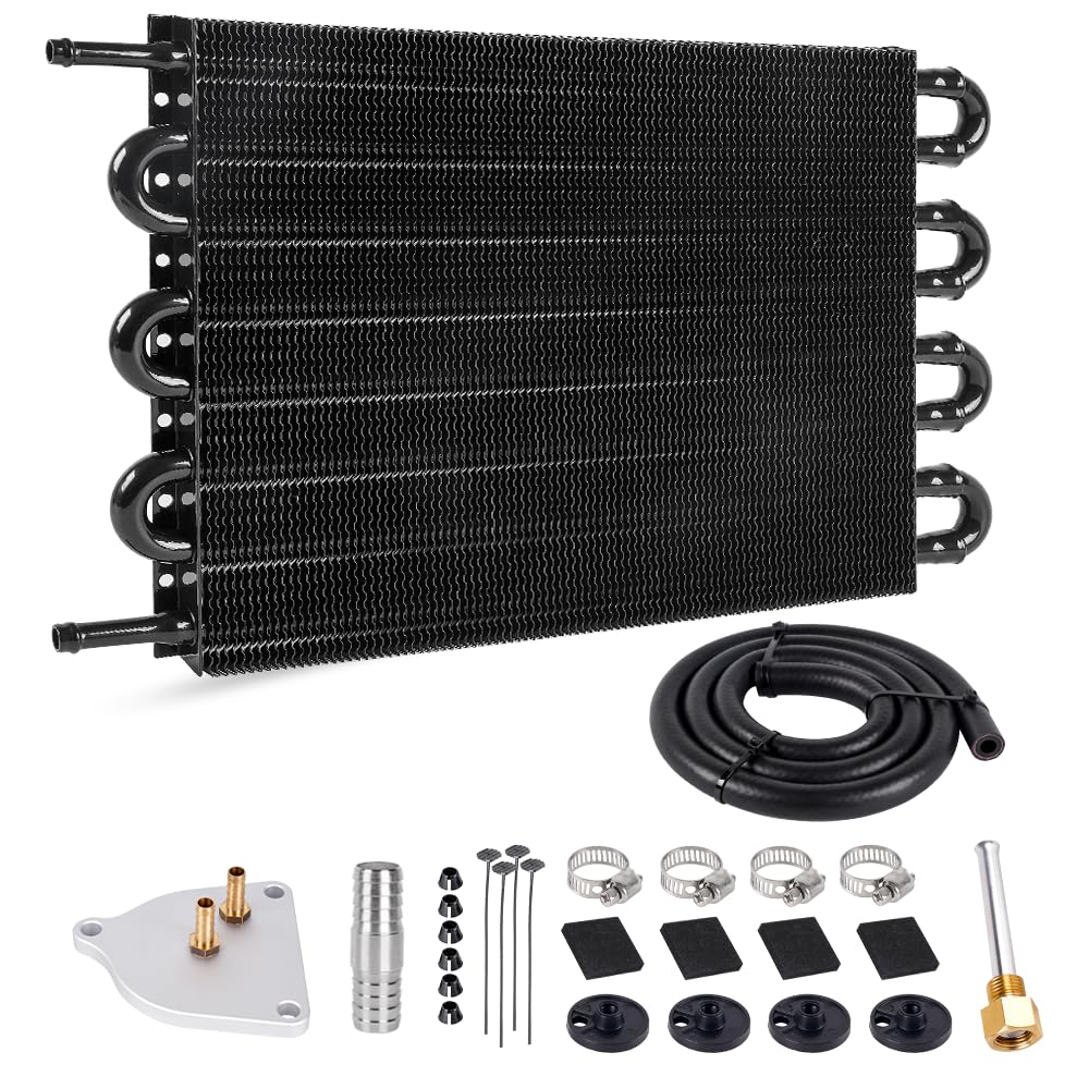 BARTOO Universal 5/16" Transmission Oil Cooler Kit, Aluminium alloy 8 Pass Tube and Fin Oil Cooler Kit (Black)