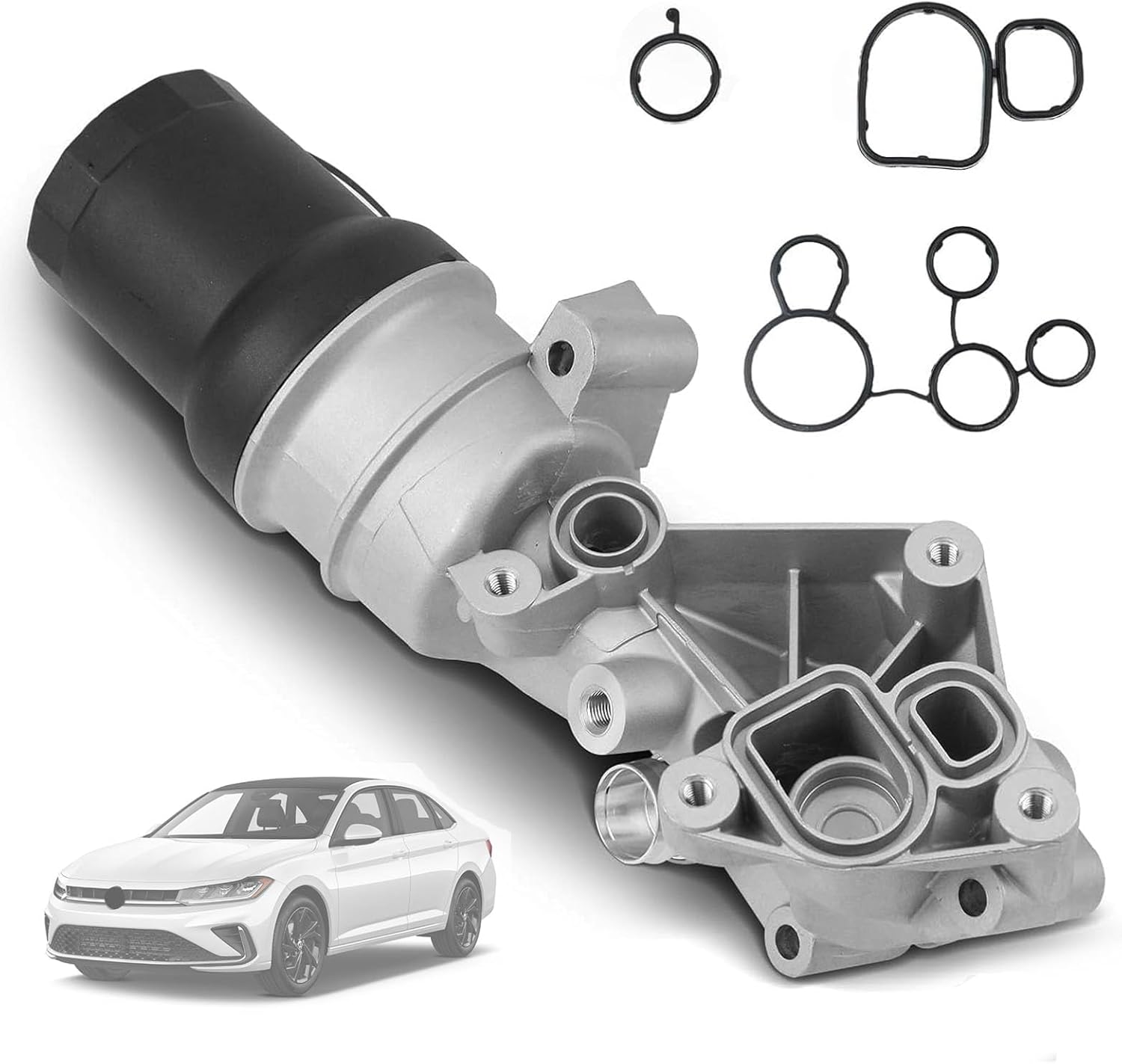 07K115397D Engine Oil Filter Housing Assembly Compatible with Audi & Volkswagen 2.5L L5 2005-2014 Jettan Golf Beetle Passat Rabbit TT Quattro Oil Cooler Housing 07K115397B 07K115397A