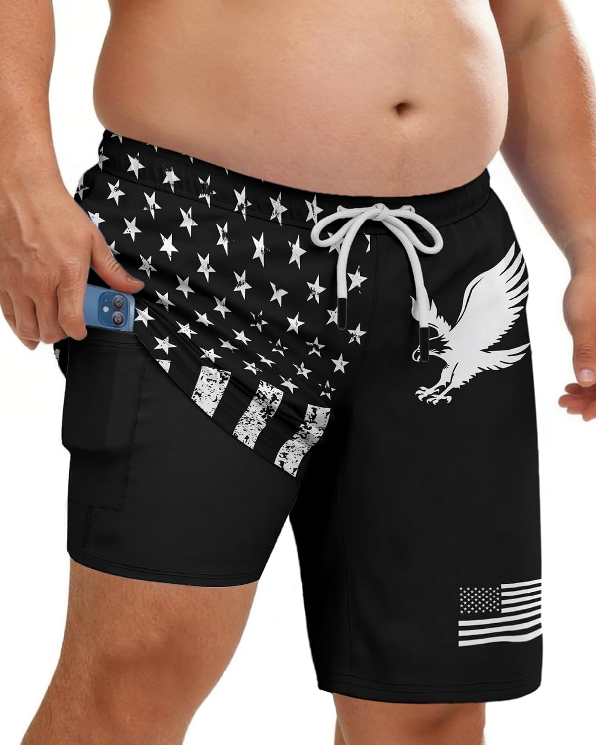 Big and Tall Mens Swim Trunks with Compression Liner 10''Quick Dry Board Shorts Zipper Pocket Bathing Suit (2XL-9XL)