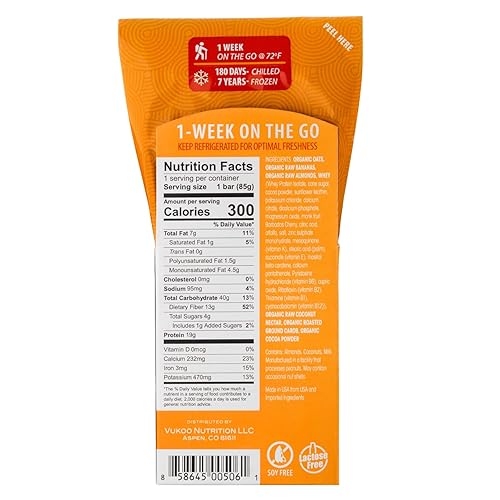 Miniatura 7 de Vukoo Barras de proteínas refrigeradas  Sabor a nuez de plátano  Paquete de 0.42  0.67 oz de proteína  Avena orgánica saludable  Snacks