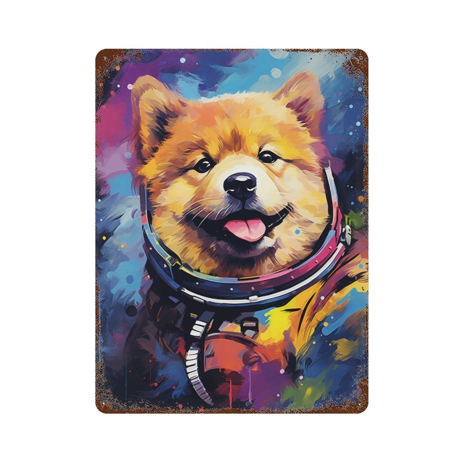 Aged Metal Wall Plaque with Space Pup Adventure -9 Design 15.7"x11.8", for Shed, Workshop And Garage Wall Decor, Decorative Metal Wall Art