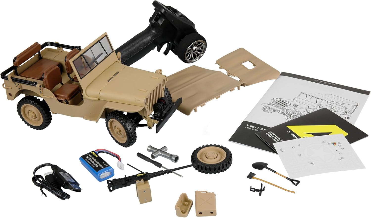 Remote Controlled Jeep Willys MB Scale Crawler with Winch 4WD 1:14 RTR Sand