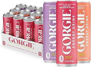 GORGIE Original Variety, Sugar-Free Natural Energy Drink Sparkling, Healthy Energy Drinks - Green Tea, Biotin, B Vitamins -150mg Caffeine, Vegan, & Low Calorie (Pack of 12)