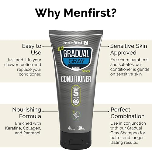 Miniatura 3 de MENFIRST Acondicionador de oscurecimiento gradual gris para hombres, acondicionador anti canas, oscurece, espesa e hidrata el cabello, sin sulfatos