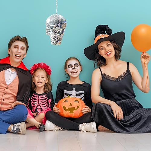 Miniatura 9 de Cabeza de calavera colgante de discoteca para Halloween, escultura hecha a mano de 6 x 6 x 8 pulgadas, cabeza de esqueleto de discoteca, modelo de