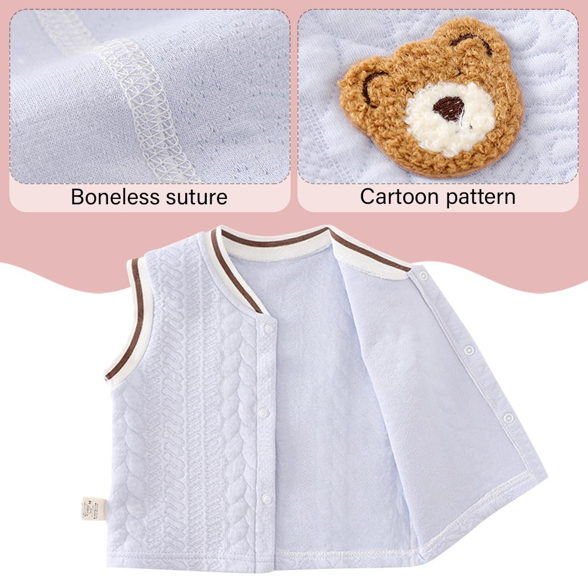 Gilet Rembourrés Sans Manches épais en Coton pour Bébé Garçon Filles, Lot de 2 Tout-petits Veste Matelassé d'hiver Gilet en peluche sans manches fille avec Motif Ours Brodé 6 mois -3 ans