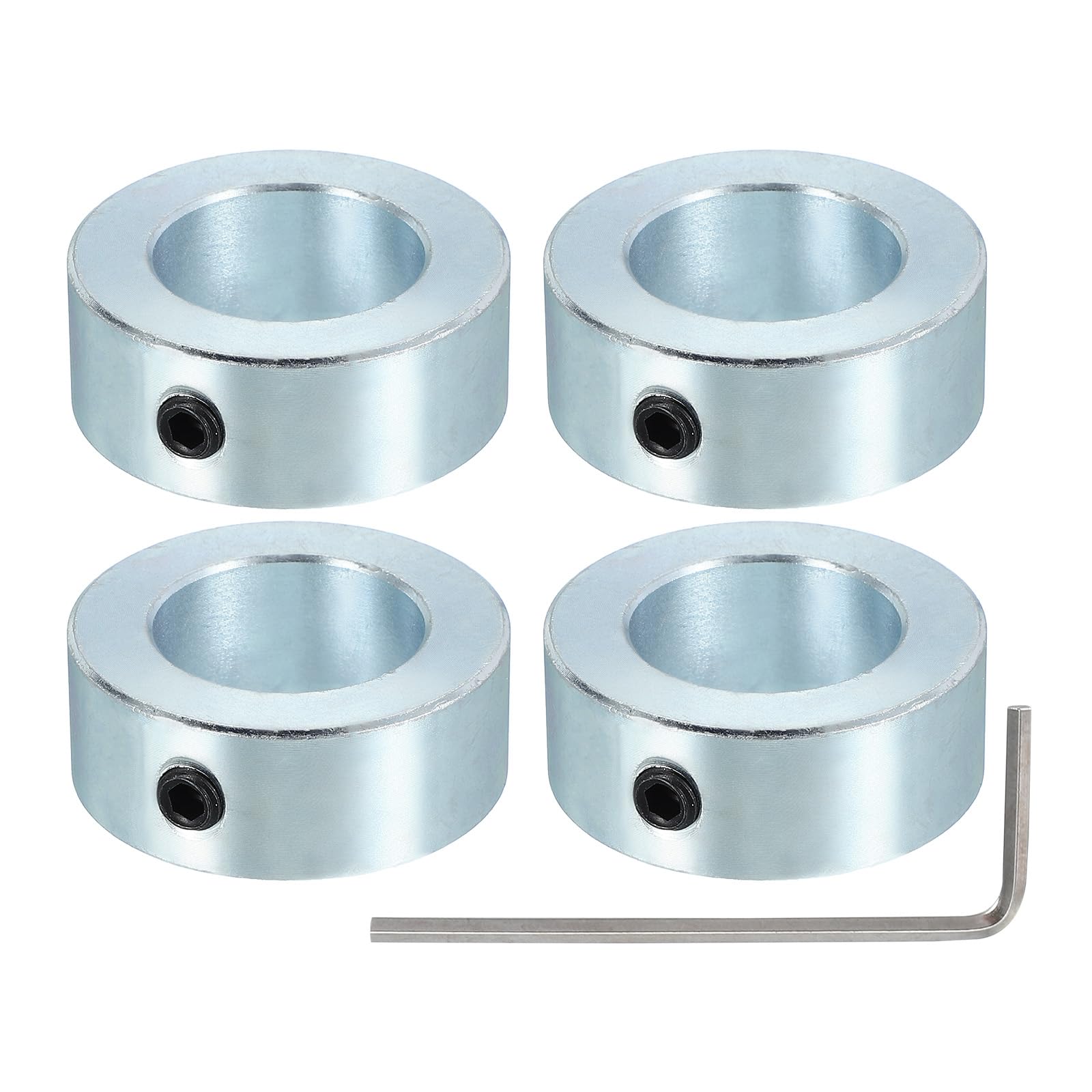 PATIKIL Bague de Réglage Alésage 22 mm Collier d'Arbre 36 mm OD 14 mm Épaisseur, 4 Pcs Acier au Carbone pour Roue de Butée de Train d'Atterrissage avec M6 Vis de Réglage et Clé, Argent