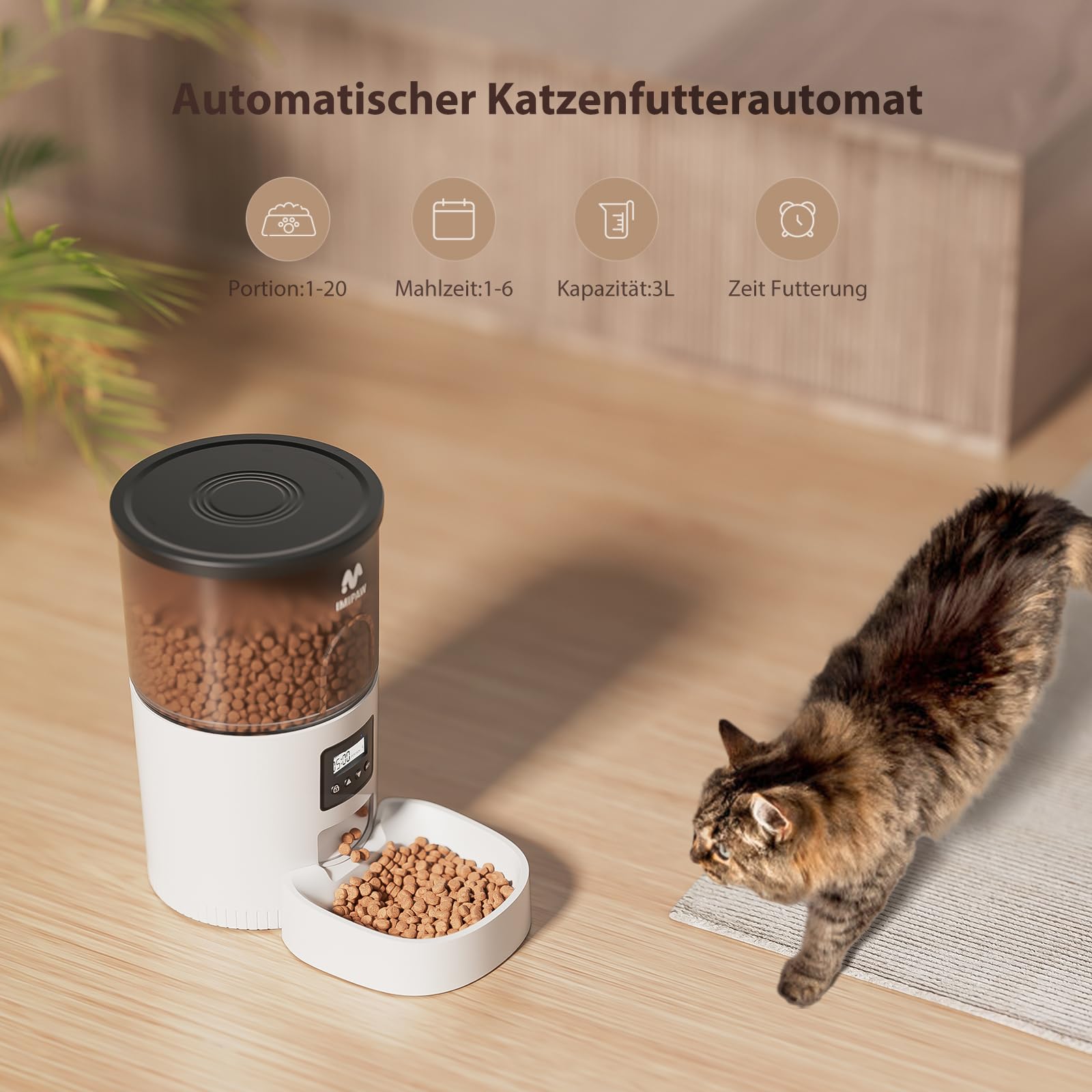 IMIPAW Automatyczny podajnik karmy 2w1 z fontanną wodną dla kota | dozownik suchej karmy, programowalny, 1–6 posiłków dziennie, kontrola porcji, pojemnik na wodę