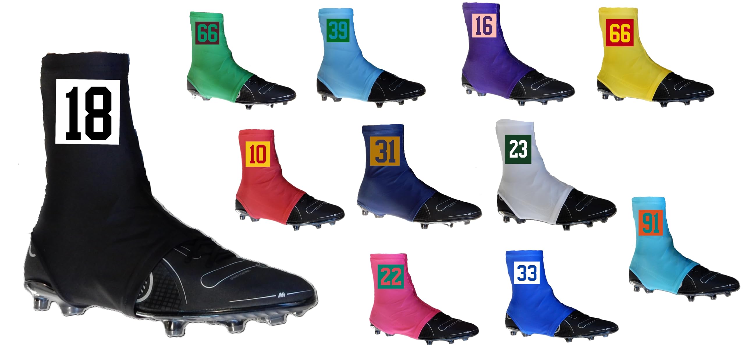 Square Series Custom Sports Football Cleat Covers Spats - 12 Colors - Choose Your Numbers/Initials - Youth and Adult Sizes