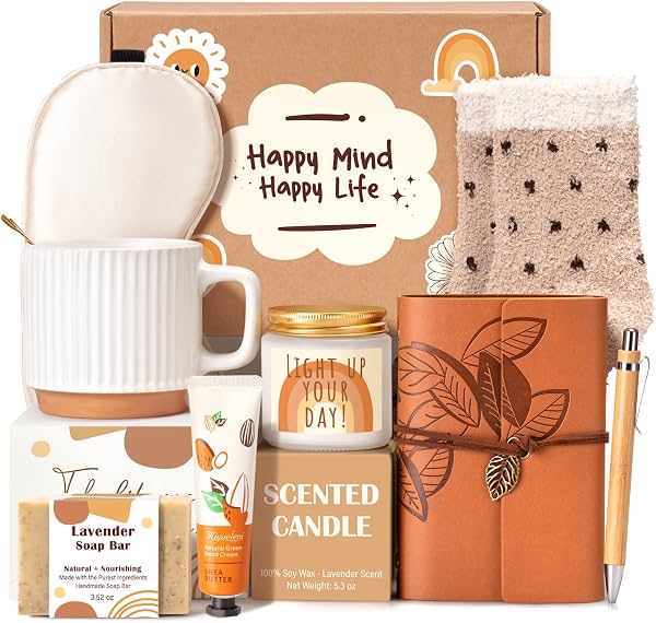 Canasta de regalos para mujer, 9 piezas regalos de cumpleaños únicos para mujer, canasta de agradecimiento para Navidad con taza de café para mamá, amiga, maestra, compañera de trabajo, mejor regalo de apreciación para empleados Cerámica