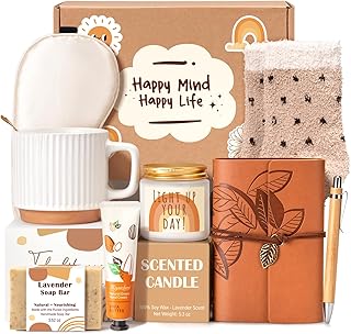 Gift Baskets for Women, 9pcs Unique Happy Birthday Gifts for Women, Thank You Basket Christmas Ideas Box w/Coffee Mug Her Mom Friend Teacher Coworker, Best Employee Appreciation Gifts