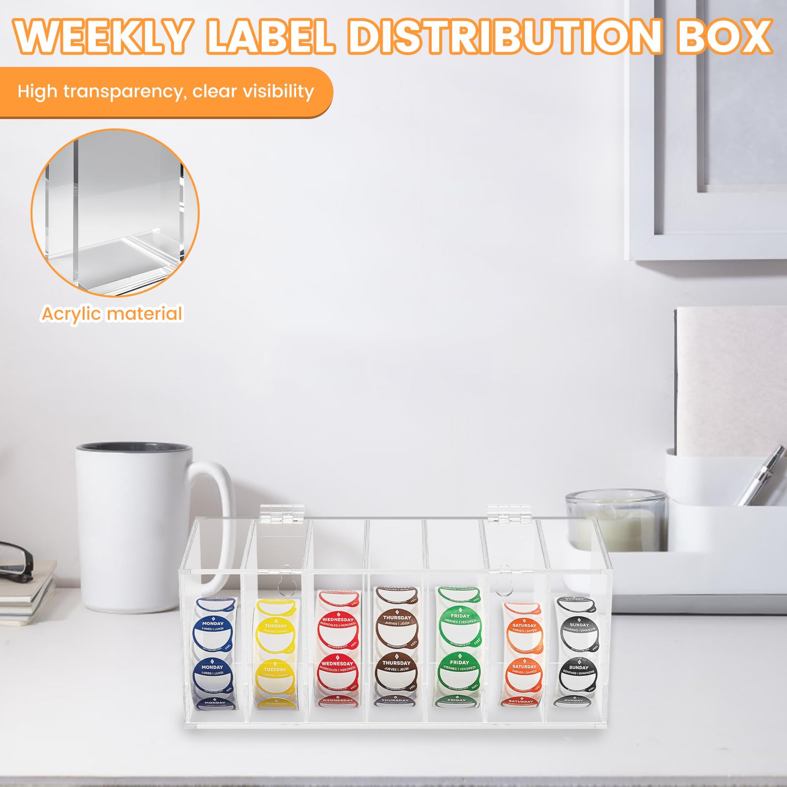 Sticker Dispenser Voor Dag Van De Week, Label Roll Holder Organizer Voor Home Office Wandmontage 7 Slots
