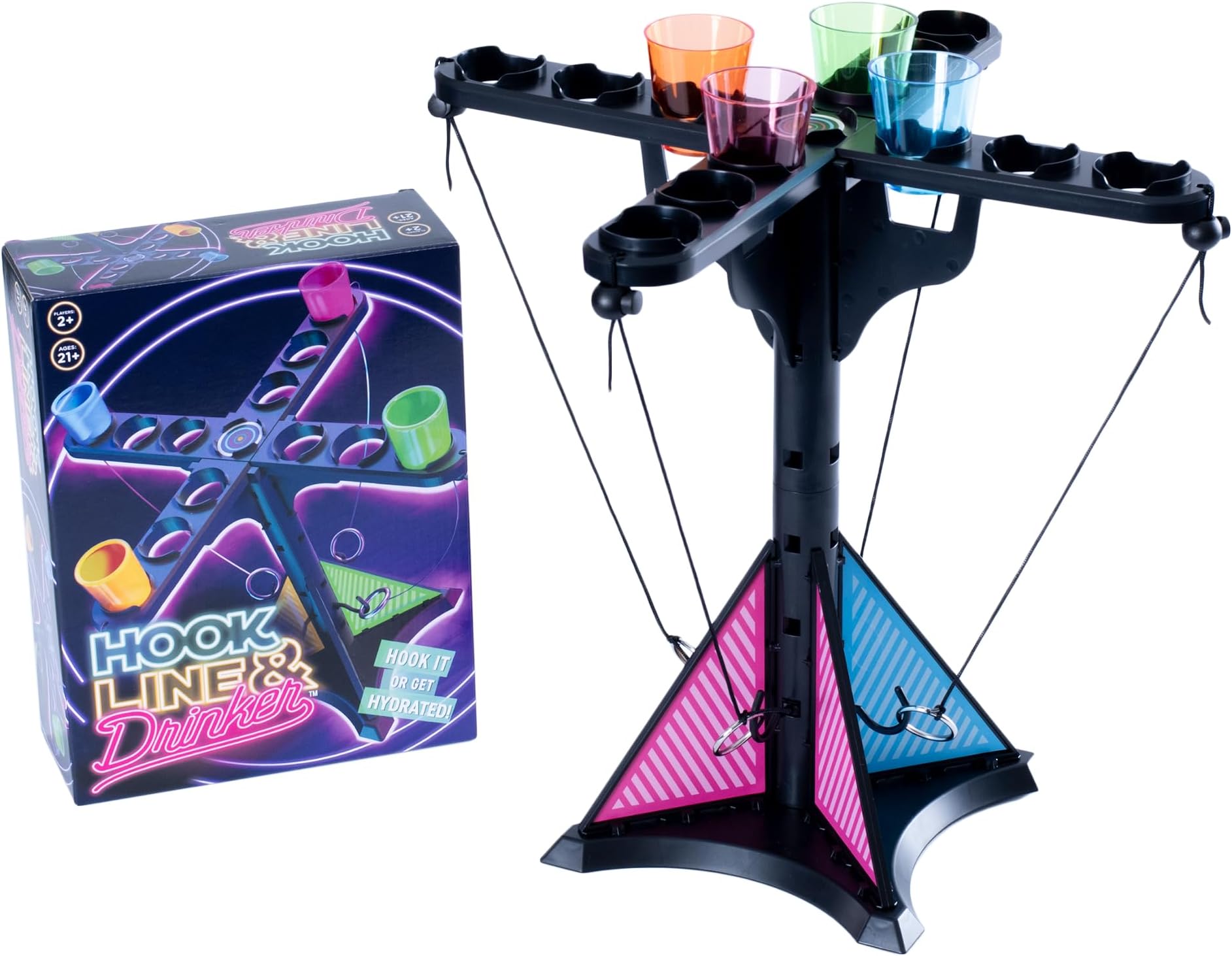 Endless Games Ring Toss Game for Adults – Tabletop Hook and Ring Game for Game Night, Tailgates, Parties and More! | 13" Tower with Plastic Mini Cups | 2+ Players