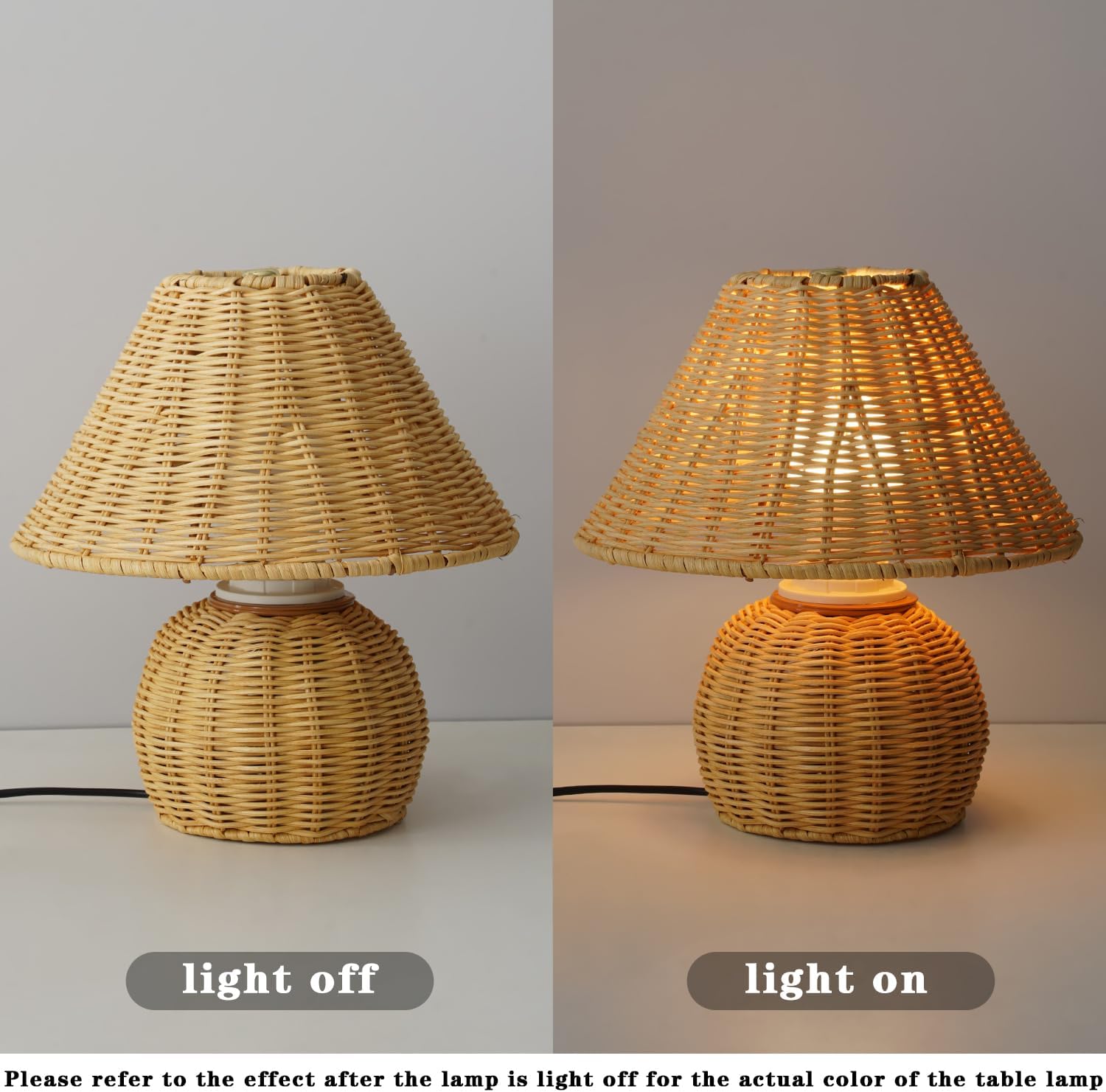 Bamboo Table Lamp Handmade Boho Rattan Bedside Lamp,3 Colors Adjustable Vintage Wicker Wooden Nightstand Lamp with E26 Bulb for Bedroom Living Room Desk Entrance