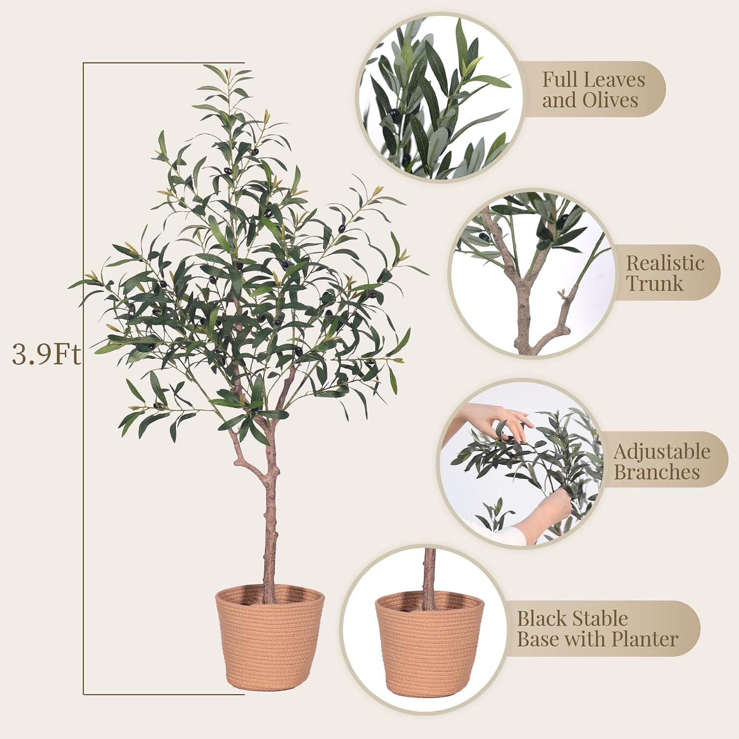 HAIHONG Olive Tree Artificial Plant 4FT. Artificial Olive Tree Mediterranean Silk Screened Broad-leaved Olive Tree with Realistic Fruit, Lifelike Plant Nordic Style Home Aesthetic Hotel Decor