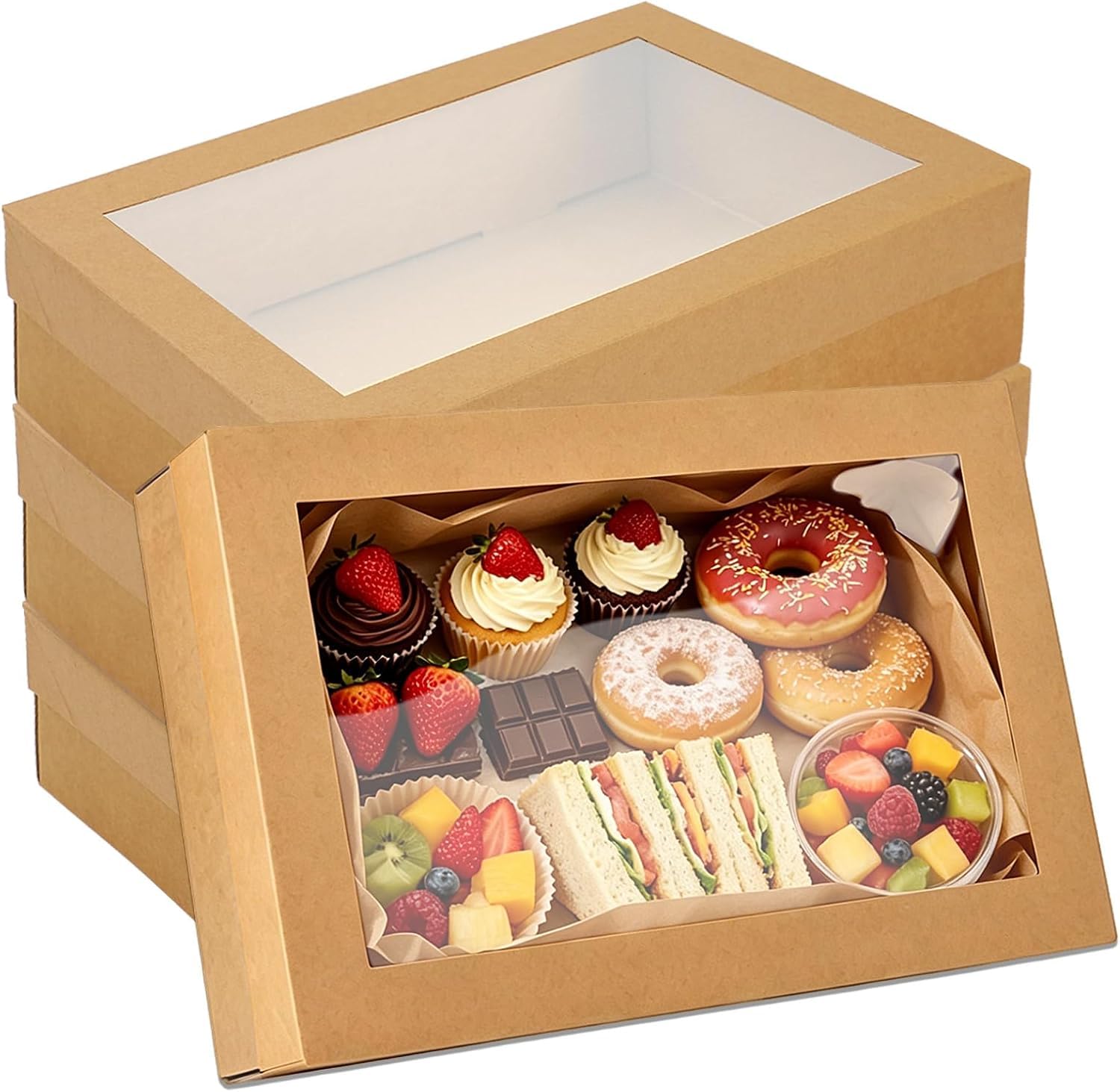 Cookie Boxes with Window 35 × 25 × 8 cm, 10 Pack Corrugated Bakery Boxes