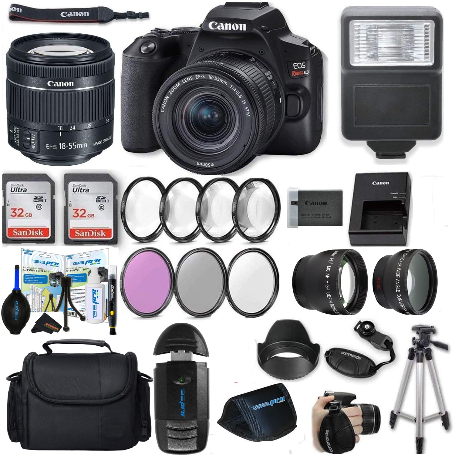 Canon EOS Rebel SL3 DSLR Camera with EF-S 18-55mm f/4-5.6 is STM Lens (International Version) + Sunshine Essential Accessories Bundle... (Renewed)