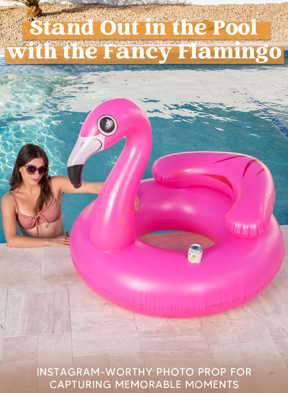 JOYIN Inflatable Flamingo Tube, Pool Float, Fun Beach Floaties, Swim Party Toys, Summer Pool Raft Lounge for Adults & Kids, with 2 Cup Holders and Head Rest
