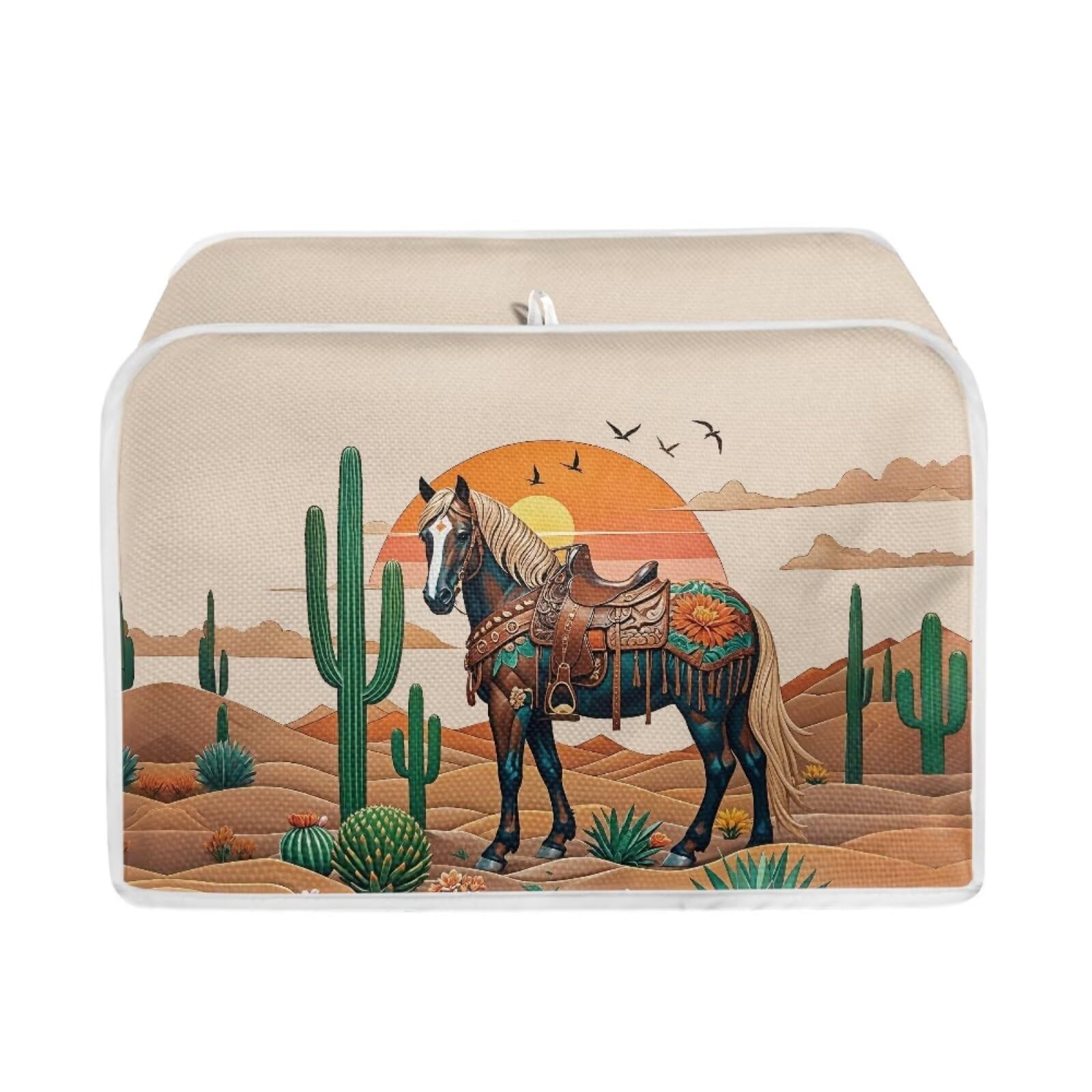 Horse Cactus Print 4 Slice Toaster Dust Cover Washable Bread Maker Cover for Anti-dust and Fingerprint Universal Size