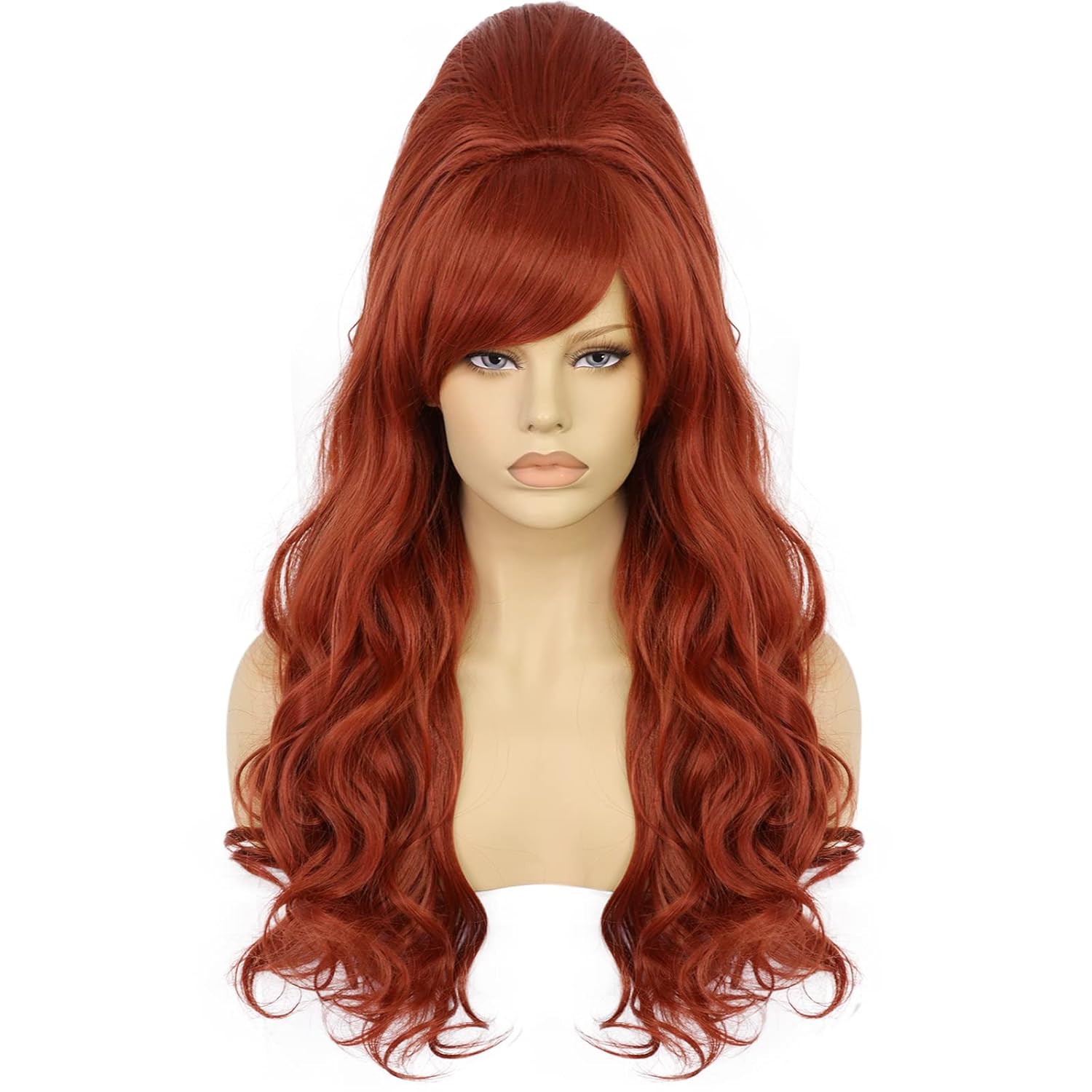 ANOGOL Hair Cap+Beehive Style Wig Auburn Copper Long Wavy